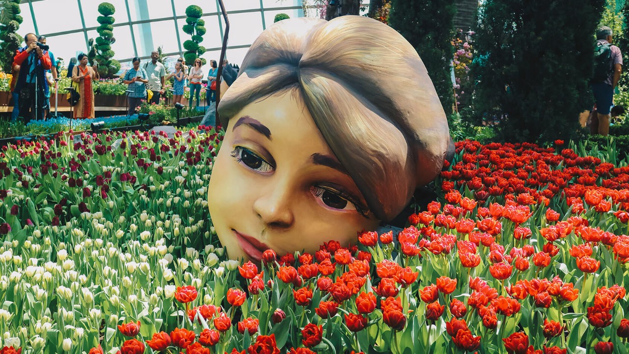  One of the giants feeling right at home in this year’s whimsical Tulipmania at Gardens by the Bay.